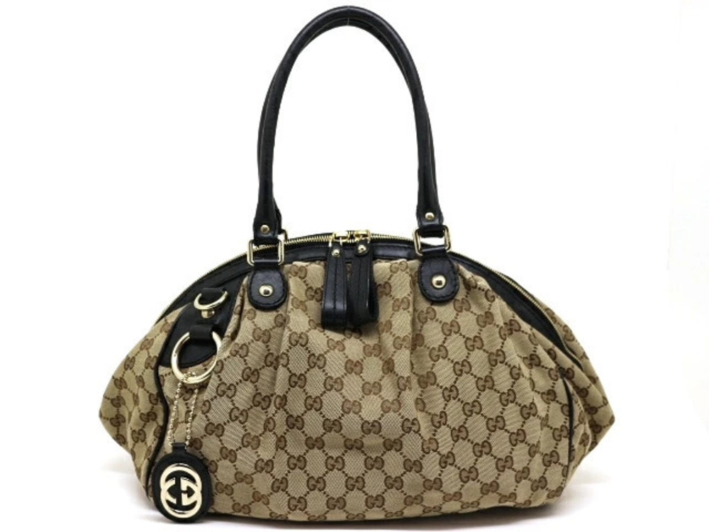 Gucci Shoulder Beige Bag Canvas Cream Black GG Handbag Cream Black